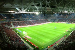 Fussball Stadion bei Flutlicht